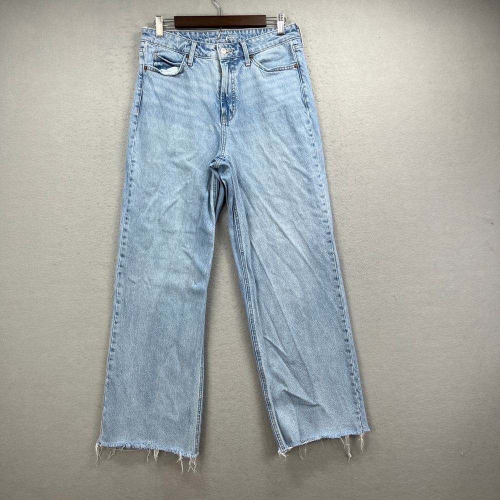 Old Navy Jeans Womens 8 Light Blue Denim Sky-Hi Wide Baggy Raw Hem Casual Boho